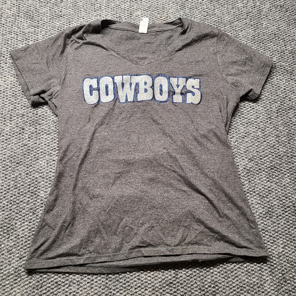 Port & Company T Shirt Womens Medium Heather Gray Dallas Cowboys Football V Neck
